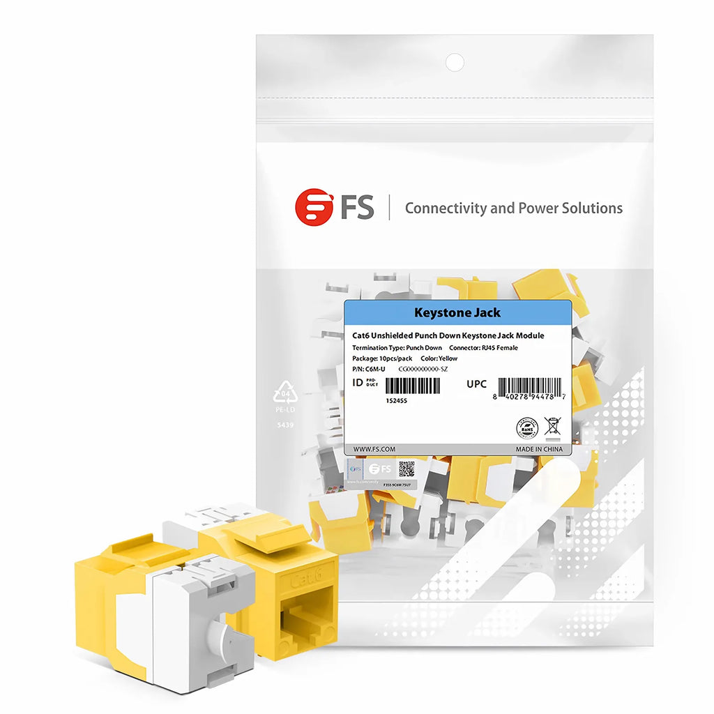 SFPS Cat6 RJ45 (8P8C) Unshielded Punch Down Keystone Jack Module, Yellow (10 pcs/Pack) SFPS