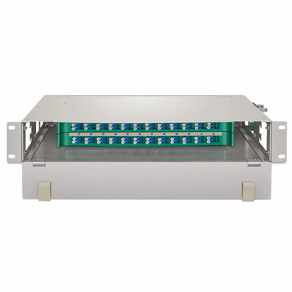 SFPS 2U Rack Mount Fiber Optic Distribution Panel, 48 Fibers OS2 Single Mode, 24 x LC UPC Duplex (Blue) Adapter SFPS