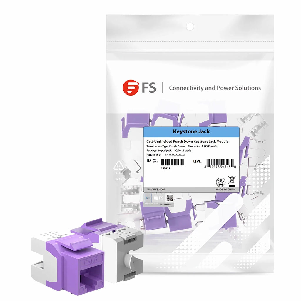 SFPS Cat6 RJ45 (8P8C) Unshielded Punch Down Keystone Jack Module, Purple (10 pcs/Pack) SFPS