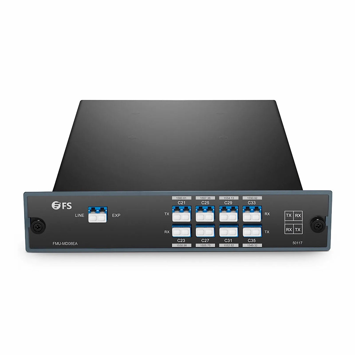 SFPS 8 Channels DWDM Mux Demux, 100GHz C21-C35, with Expansion Port, 4.2dB Typical IL, LC/UPC, Single Fiber, Side-A, FMU Plug-in Module SFPS
