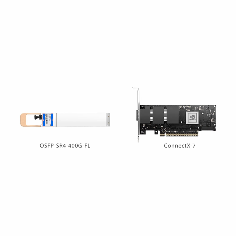 SFPS NVIDIA/Mellanox MMA4Z00-NS400 Compatible 400GBASE-SR4 OSFP Flat Top 4 x 100G PAM4 850nm 50m DOM MPO-12/APC MMF InfiniBand NDR Optical Transceiver Module for ConnectX-7 HCA SFPS