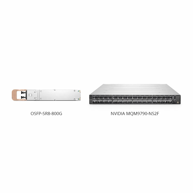 SFPS NVIDIA/Mellanox MMA4Z00-NS Compatible 800GBASE 2xSR4/SR8 OSFP Finned Top 8 x 100G PAM4 850nm 50m DOM Dual MPO-12/APC MMF InfiniBand NDR Optical Transceiver Module for Quantum-2 Switches SFPS