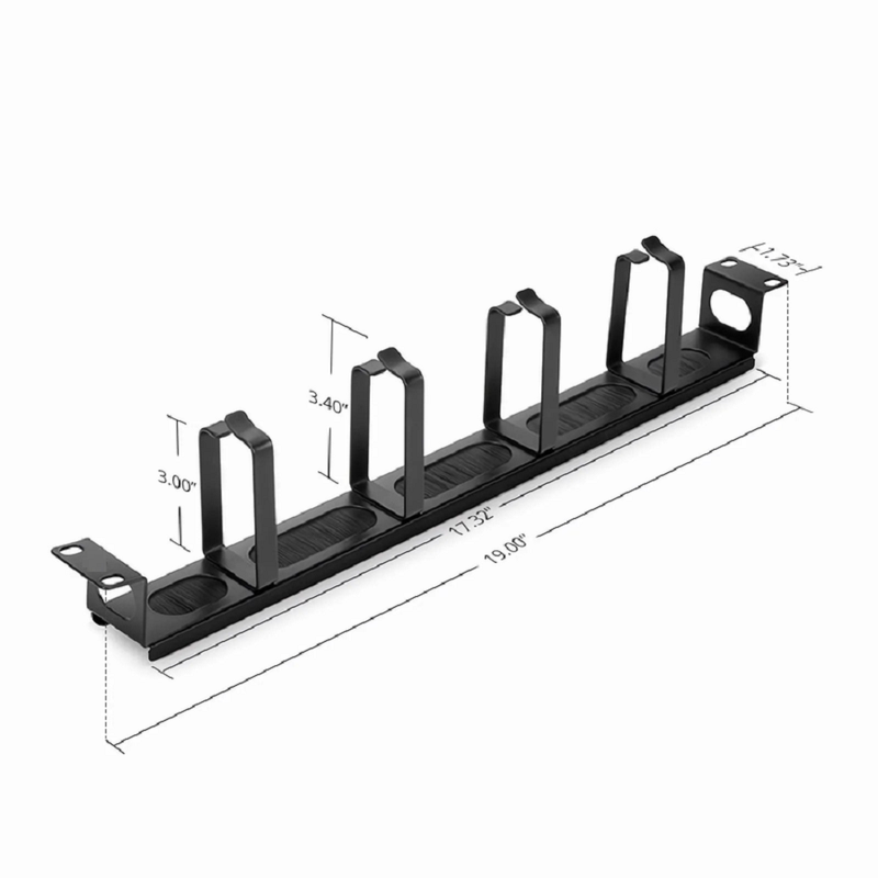 SFPS Recessed Horizontal Single Sided Pass-Thru Manager, 1RU, 4 D-rings & Brush Strip, 3.46 in. Depth SFPS