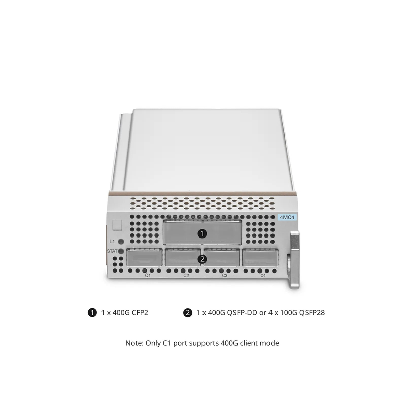 SFPS D7000 4MC4, 1 x 400G QSFP-DD or 4 x 100G QSFP28 to 1 x 400G CFP2 OTN Muxponder for D7000 Managed Chassis SFPS