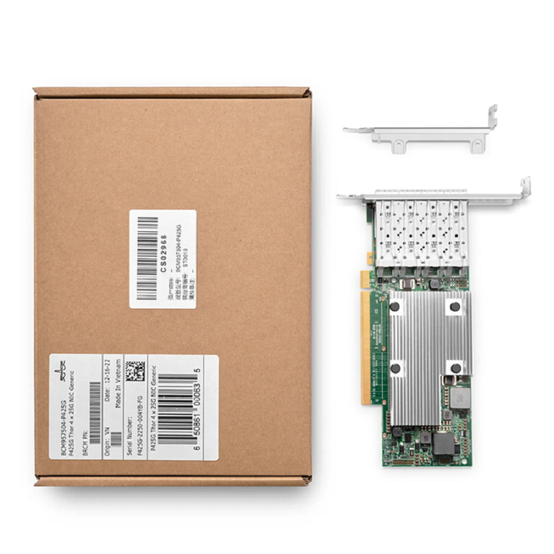 SFPS BroadcomA® BCM957504-P425G Ethernet Network Interface Card, P425G 25GbE Quad-port SFP28, PCIe 4.0 x16, Standard & Low Profile SFPS
