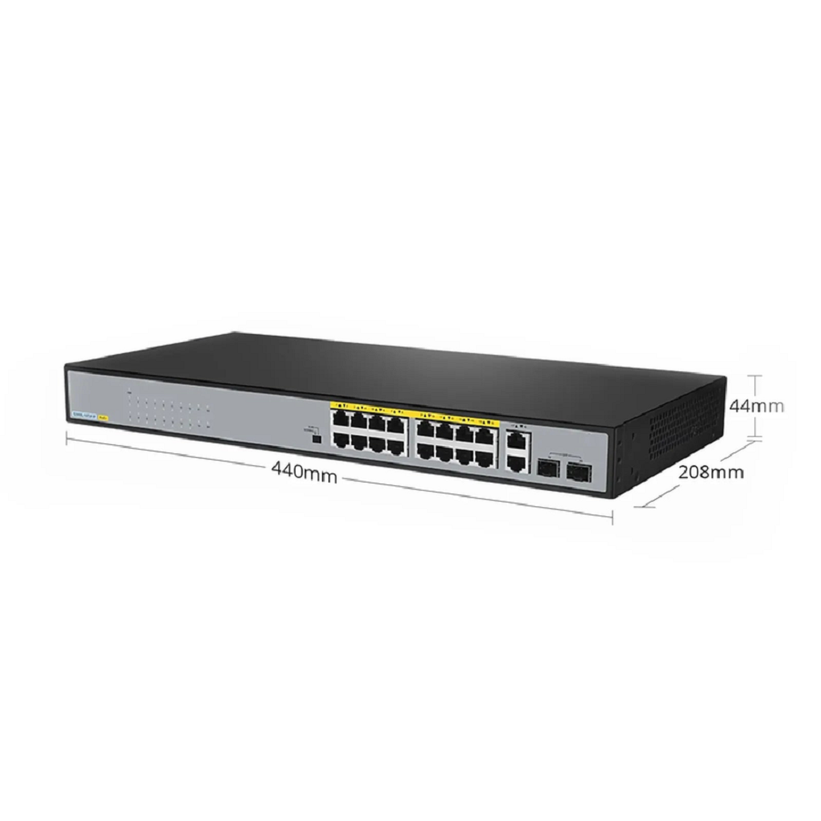 SFPS S2500L-18T2F-P, 18-Port Gigabit Ethernet L2 Unmanaged PoE+ Switch, 16 x PoE+ Ports@240W, 2 x 1Gb RJ45, with 2 x 1Gb SFP Uplinks, Desktop/Rackmount SFPS