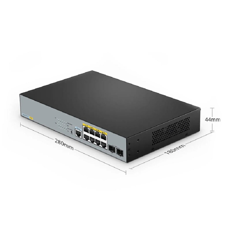 SFPS S2805S-8TF-P, 8-Port Gigabit Ethernet L2 Smart Managed PoE+ Switch, 8 x PoE+ Ports @140W, with 2 x 1Gb SFP Uplinks, Realtek Chip SFPS