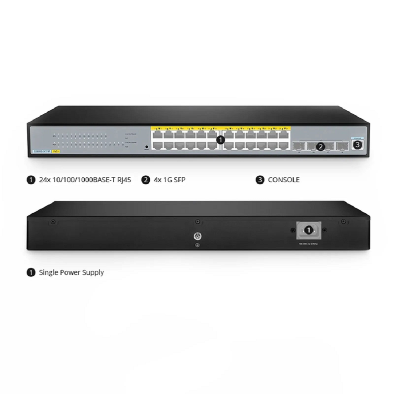 SFPS S2805S-24TF, 24-Port Gigabit Ethernet L2 Smart Managed Switch, 24 x Gigabit RJ45, with 4 x 1Gb SFP Uplinks, Fanless SFPS