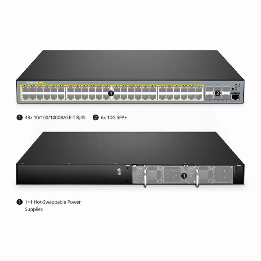 SFPS S5500-48T6SP-R, 48-Port Gigabit Ethernet L3 PoE+ Switch, 48 x PoE+ Ports @760W, with 6 x 10Gb SFP+, Support Stacking SFPS
