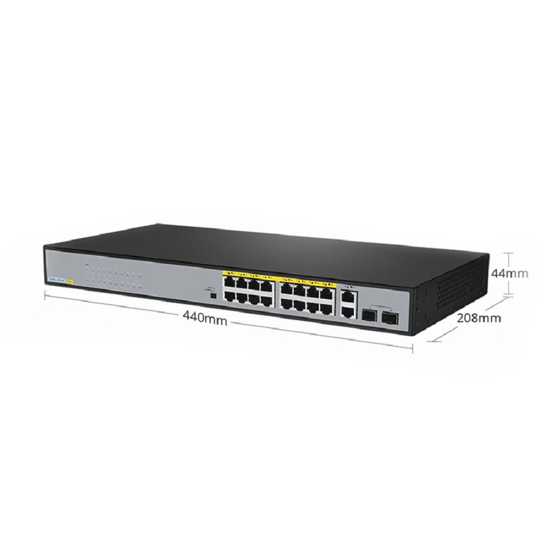 SFPS S2500L-18T2F-P, 18-Port Gigabit Ethernet L2 Unmanaged PoE+ Switch, 16 x PoE+ Ports@240W, 2 x 1Gb RJ45, with 2 x 1Gb SFP Uplinks, Desktop/Rackmount SFPS