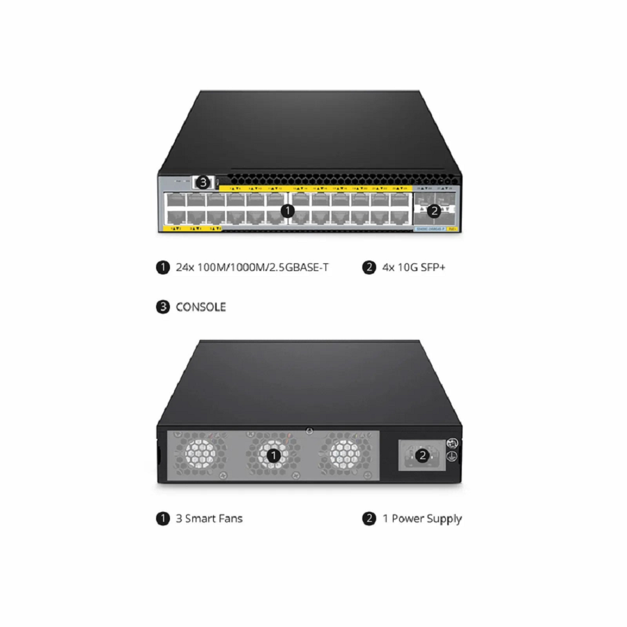 SFPS S3400C-24MG4S-P, 24-Port Ethernet L2+ PoE+ Switch, 24 x 2.5GBASE-T/Multi-Gigabit, with 4 x 10Gb SFP+ Uplinks SFPS