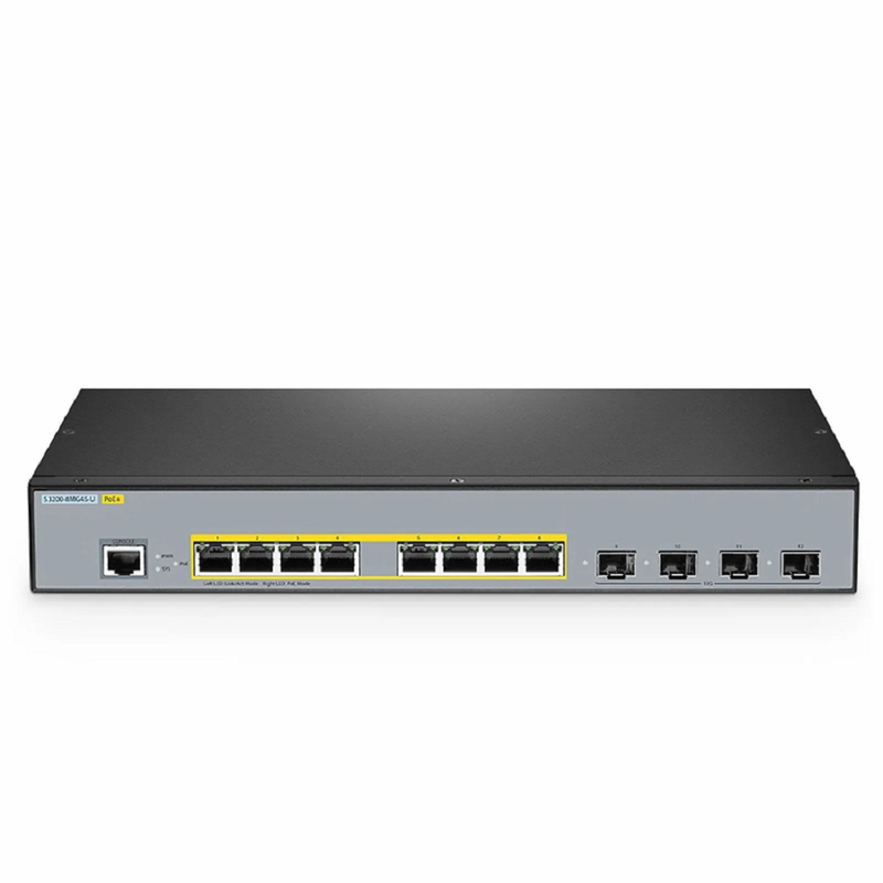 SFPS S3200-8MG4S-U, 8-Port Ethernet L2+ Managed PoE+ Switch, 8 x 100M/1000M/2.5G Multi-Gigabit RJ45, with 4 x 10Gb SFP+ Uplinks SFPS