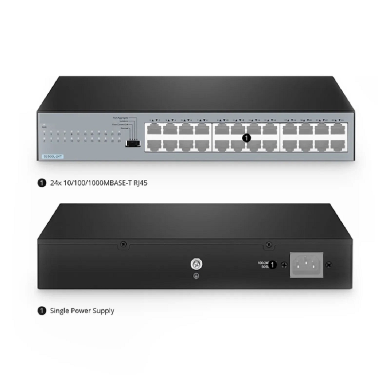 SFPS S2500L-24T, 24-Port Gigabit Ethernet L2 Unmanaged Switch, 24 x 10/100/1000M Gigabit RJ45, Fanless, Desktop/Rackmount SFPS