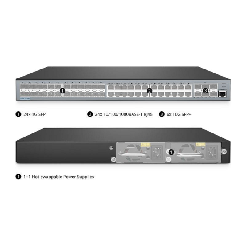 SFPS S5500-24TF6S, 48-Port Gigabit Ethernet L3 Switch, 24 x Gigabit RJ45, 24 x 1Gb SFP, with 6 x 10Gb SFP+ Uplinks, Support Stacking SFPS