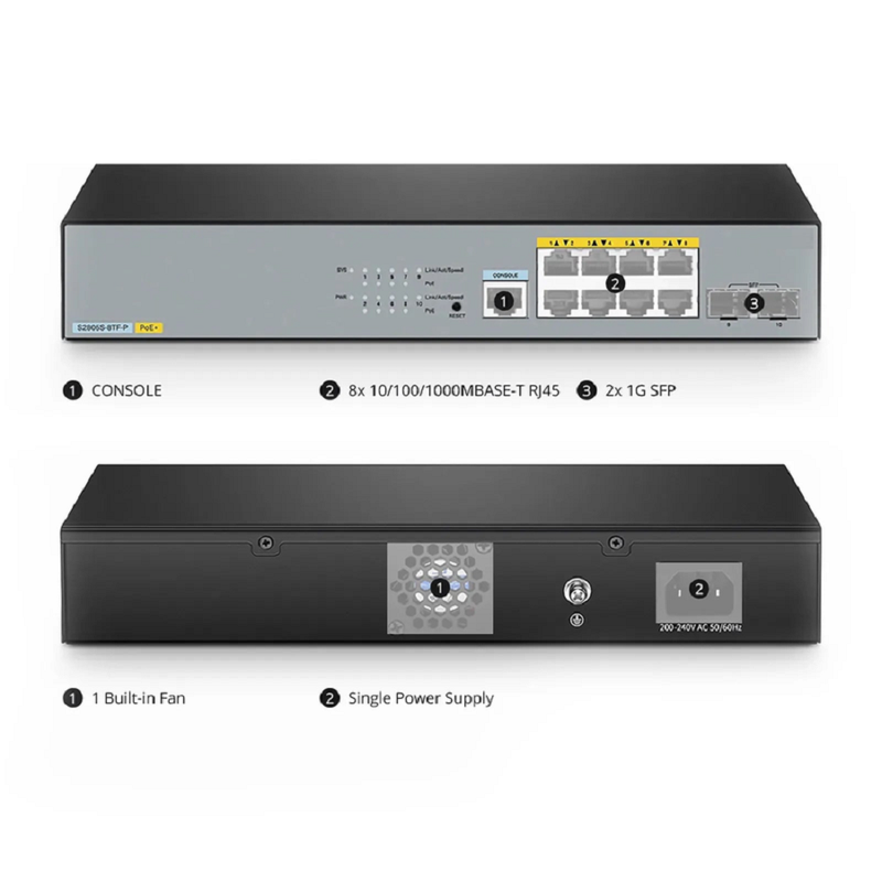 SFPS S3200-8MG4S, 8-Port Ethernet L2+ Switch, 8 x 100M/1000M/2.5G Multi-Gigabit RJ45, with 4 x 10Gb SFP+ Uplinks SFPS