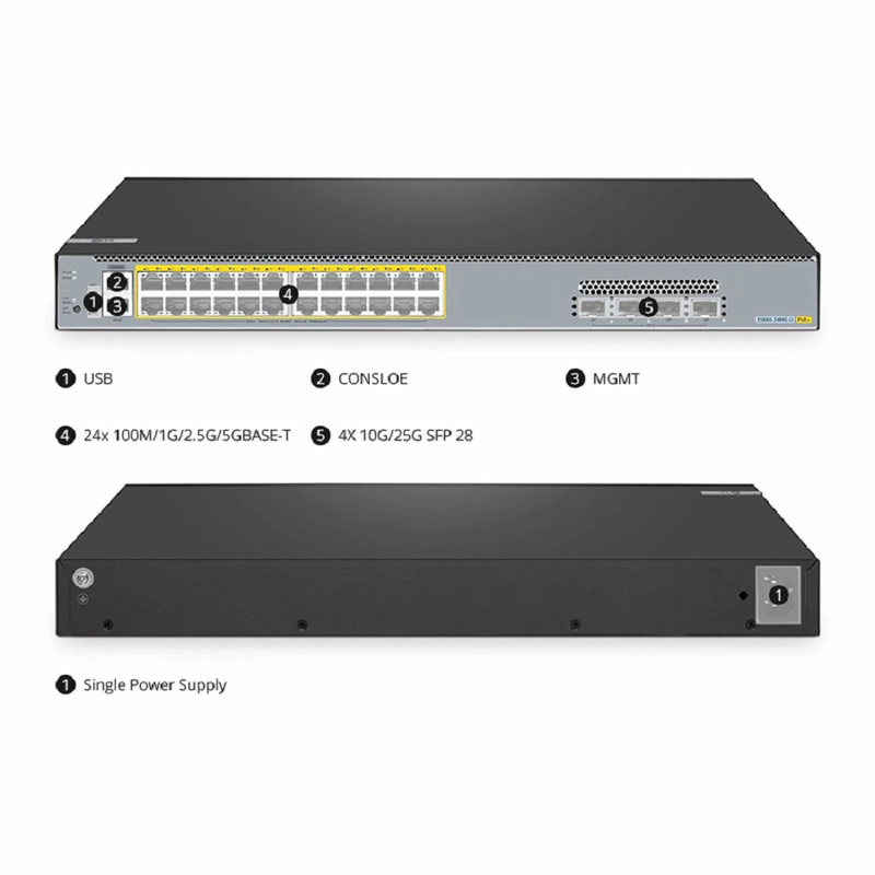 SFPS S5440L-48P, 48-Port Gigabit Ethernet L3 PoE+ Switch, 48 x PoE+ Ports @740W, with 6 x 25Gb SFP28 Uplinks, Support VXLAN & MLAG SFPS