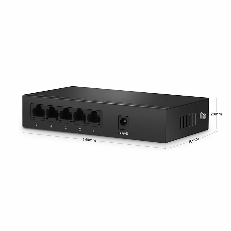SFPS S1900-5T, 5-Port Gigabit Ethernet L2 Unmanaged Switch, 5x 10/100/1000BASE-T RJ45, Metal, Fanless, Desktop/Wall-Mount SFPS