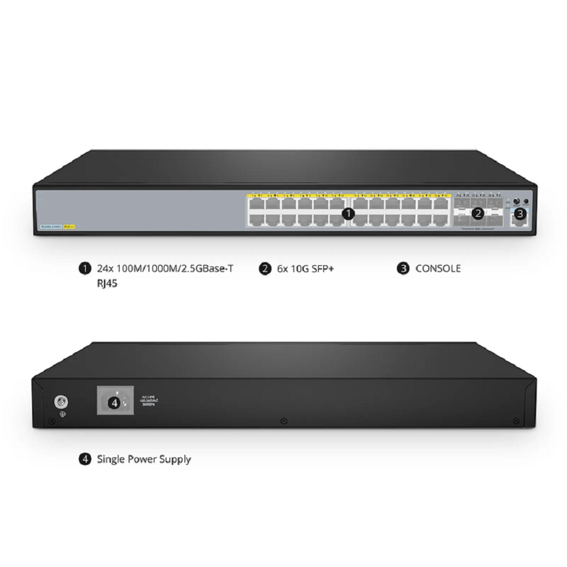 SFPS S3260-24MU, 24-Port Ethernet L2+ PoE++ Switch, 24 x 2.5GBASE-T/Multi-Gigabit, with 6 x 10Gb SFP+ Uplinks SFPS