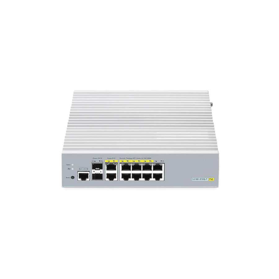 SFPS S3100-8TMS-P, 8-Port Gigabit Ethernet L2+ PoE+ Switch, 6 x PoE+ Ports, 2 x 5Gb PoE+ Ports@125W, 2 x 1Gb RJ45, with 2 x 10Gb SFP+ Uplinks, Broadcom Chip, Fanless SFPS