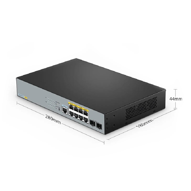 SFPS S2805S-8TF-P, 8-Port Gigabit Ethernet L2 Smart Managed PoE+ Switch, 8 x PoE+ Ports @140W, with 2 x 1Gb SFP Uplinks, Realtek Chip SFPS