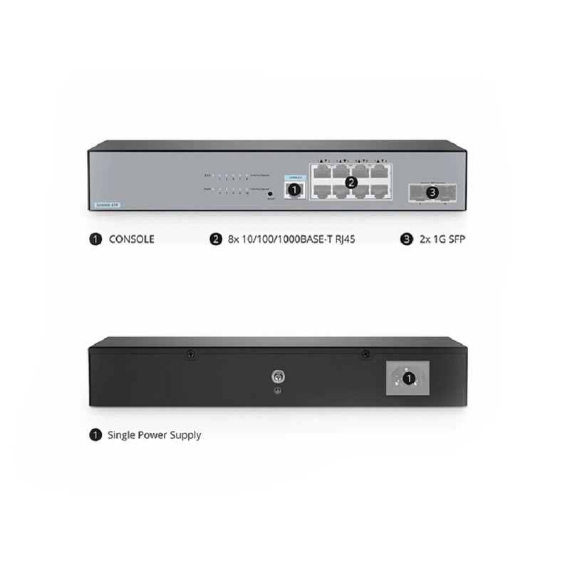 SFPS S2805S-8TF, 8-Port Gigabit Ethernet L2 Smart Managed Switch, 8 x Gigabit RJ45, with 2 x 1Gb SFP Uplinks, Fanless SFPS
