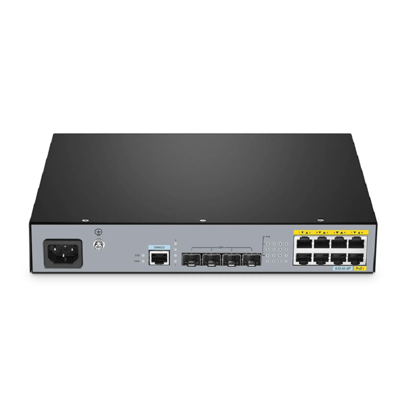 SFPS S3240-8P, 8-Port Gigabit Ethernet L2+ PoE+ Switch, 8 x PoE+ Ports@120W, with 4 x 10Gb SFP+ Uplinks, Stackable Switch, Fanless SFPS