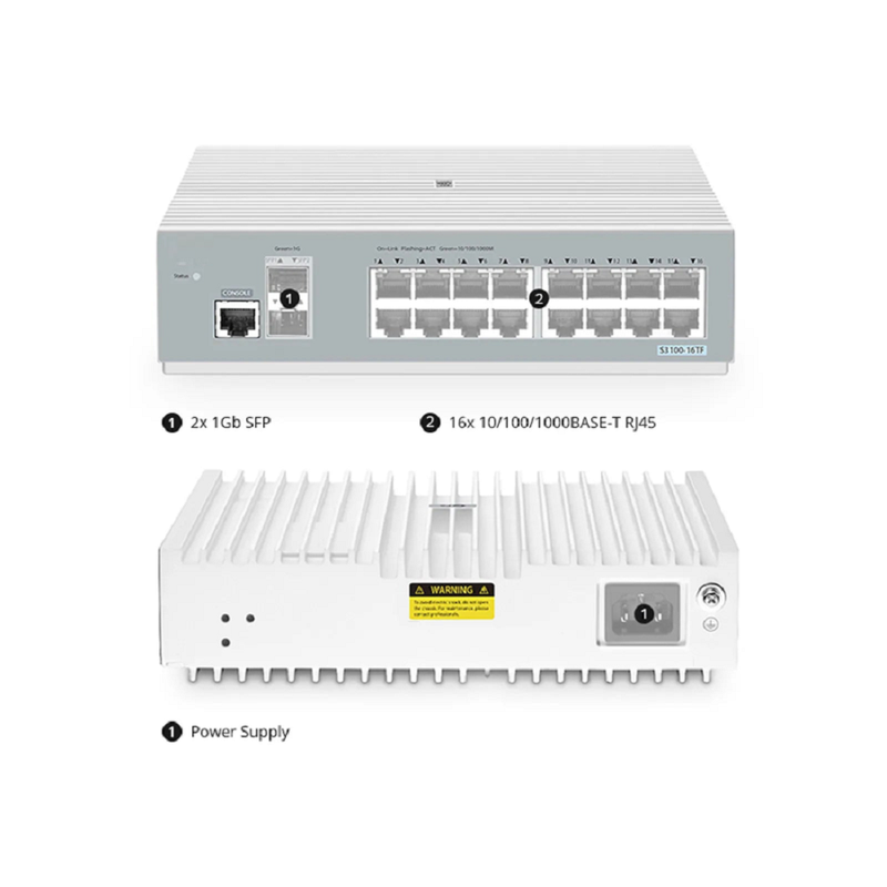 SFPS S3100-8TMS-P, 8-Port Gigabit Ethernet L2+ PoE+ Switch, 6 x PoE+ Ports, 2 x 5Gb PoE+ Ports@125W, 2 x 1Gb RJ45, with 2 x 10Gb SFP+ Uplinks, Broadcom Chip, Fanless SFPS