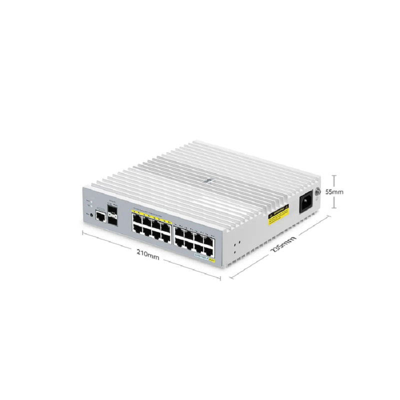 SFPS S3100-16TF-P, 16-Port Gigabit Ethernet L2+ PoE+ Switch, 8 x PoE+ Ports@125W, 8 x 1Gb RJ45, with 2 x 1Gb SFP Uplinks, Broadcom Chip, Fanless SFPS