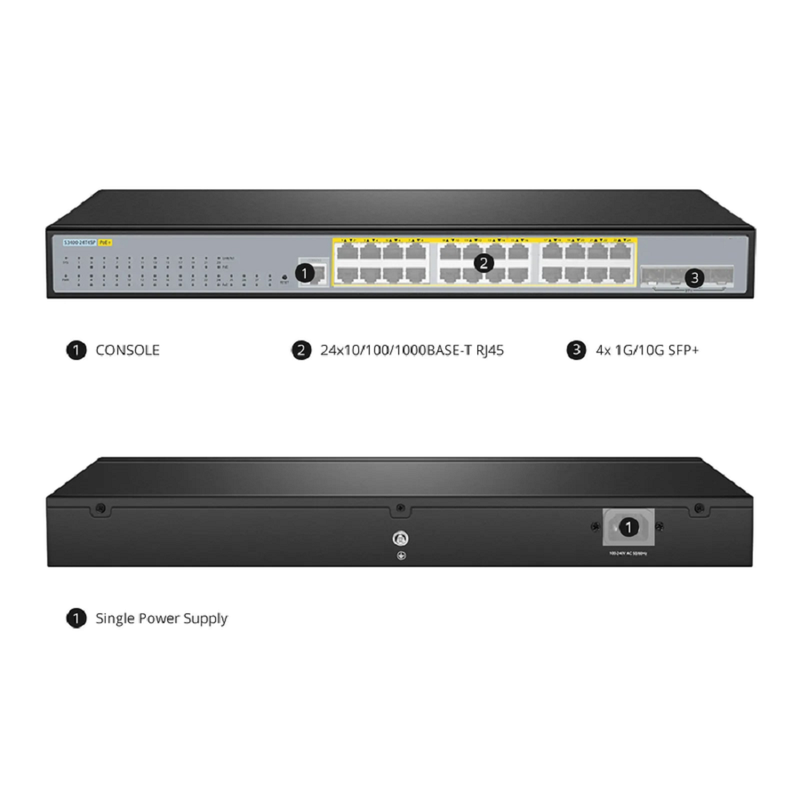 SFPS S3900-24F4S-R, 24-Port Gigabit Ethernet L2+ Switch, 16 x 1Gb SFP, 8 x 1Gb RJ45/SFP Combo Ports, with 4 x 10Gb SFP+ Uplinks, Stackable Switch SFPS