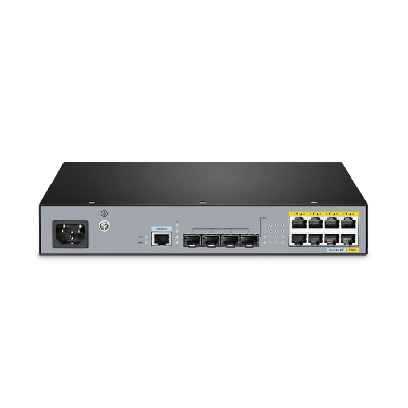 SFPS S3240-8P, 8-Port Gigabit Ethernet L2+ PoE+ Switch, 8 x PoE+ Ports@120W, with 4 x 10Gb SFP+ Uplinks, Stackable Switch, Fanless SFPS