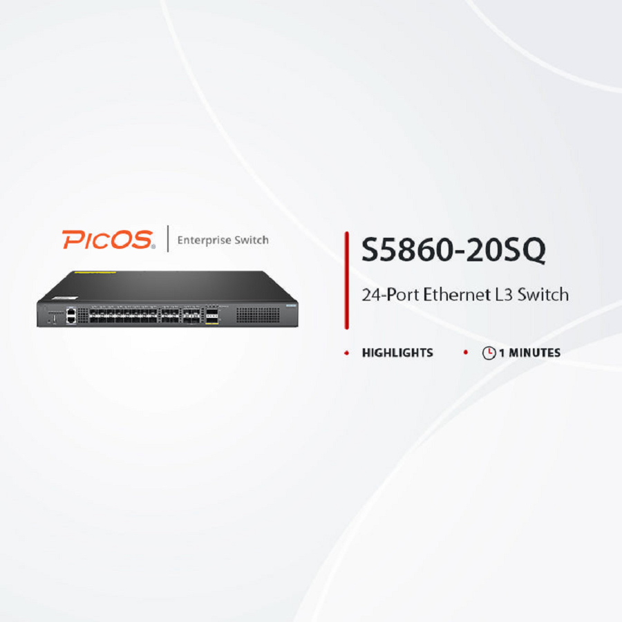 SFPS S5860-20SQ, 24-Port Ethernet L3 Switch, 20 x 10Gb SFP+, with 4 x 25Gb SFP28 and 2 x 40Gb QSFP+, PicOSA®, Support MLAG, Broadcom Chip SFPS