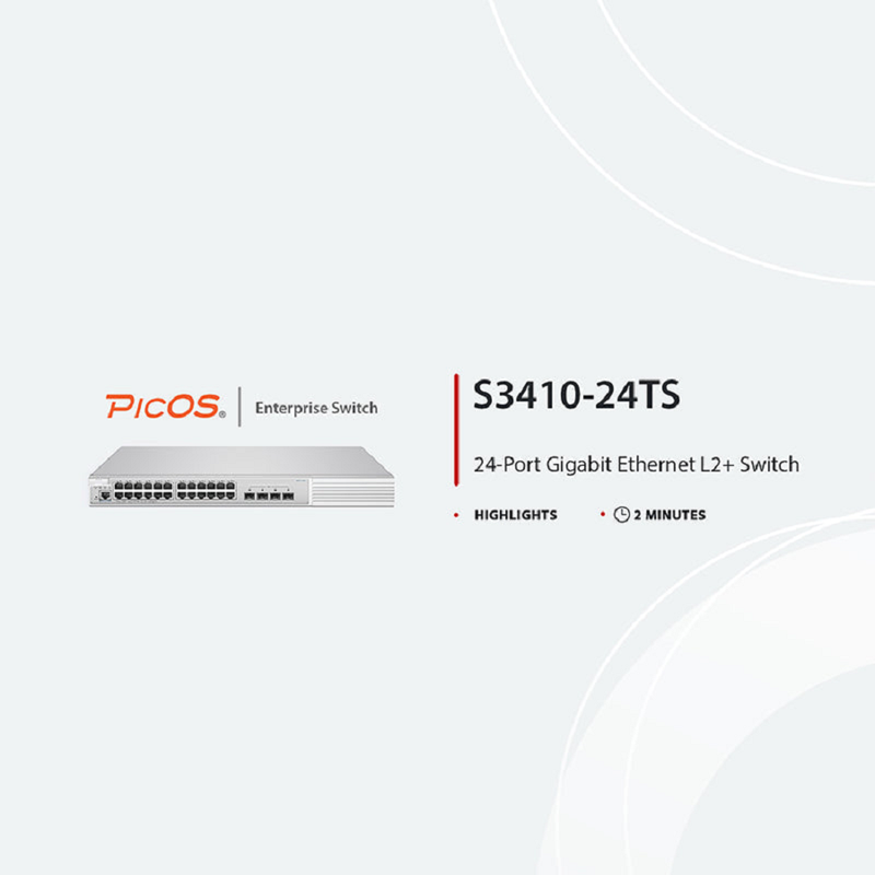 SFPS S3410-24TS, 24-Port Gigabit Ethernet L2+ Switch, 24 x Gigabit RJ45, with 4 x 10Gb SFP+ Uplinks, PicOSA®, Support MLAG, Broadcom Chip SFPS