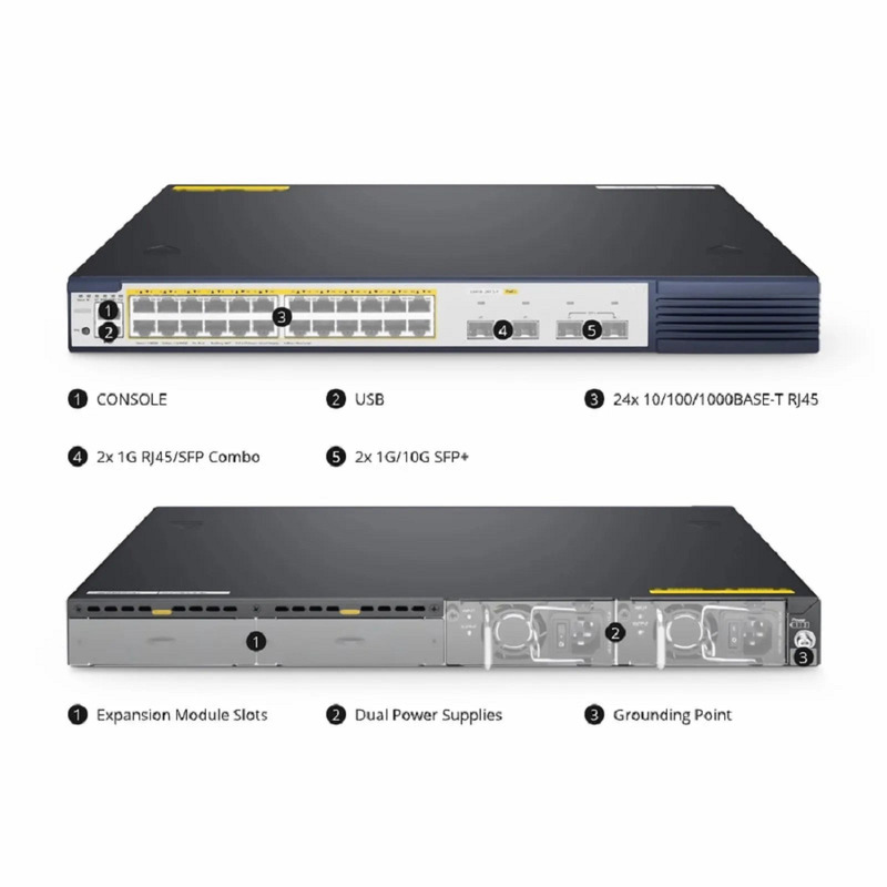 SFPS S3410-24TS-P, 24-Port Gigabit Ethernet L2+ PoE+ Switch, 24 x PoE+ Ports @740W, with 2 x 10Gb SFP+ Uplinks and 2 x Combo SFP Ports, PicOSA®, Support MLAG, Broadcom Chip SFPS
