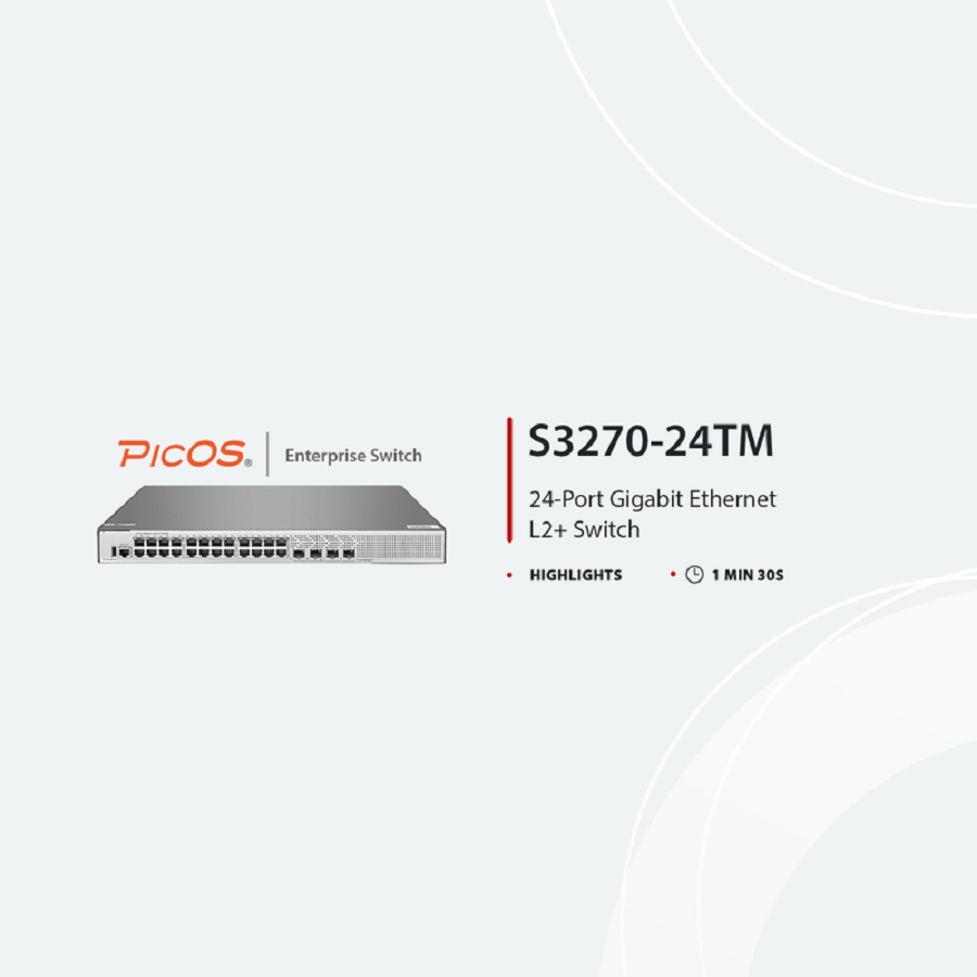 SFPS S3270-24TM, 24-Port Gigabit Ethernet L2+ Switch, 24 x Gigabit RJ45, with 4 x 1/2.5Gb SFP Uplinks, PicOSA®, Broadcom Chip SFPS