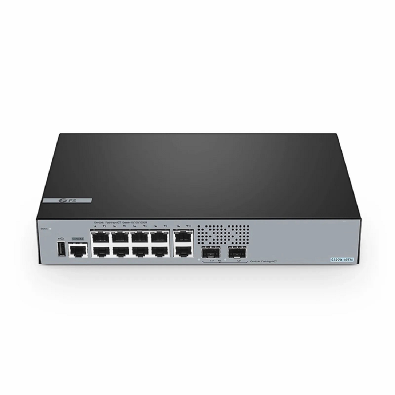 SFPS S3270-10TM, 10-Port Gigabit Ethernet L2+ Switch, 10 x Gigabit RJ45, with 2 x 1/2.5Gb SFP Uplinks, PicOSA®, Broadcom Chip SFPS