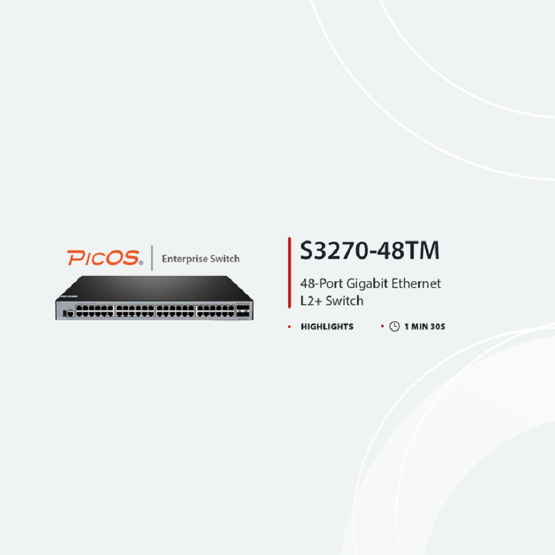 SFPS S3270-48TM, 48-Port Gigabit Ethernet L2+ Switch, 48 x Gigabit RJ45, with 4 x 1/2.5Gb SFP Uplinks, PicOSA®, Broadcom Chip SFPS