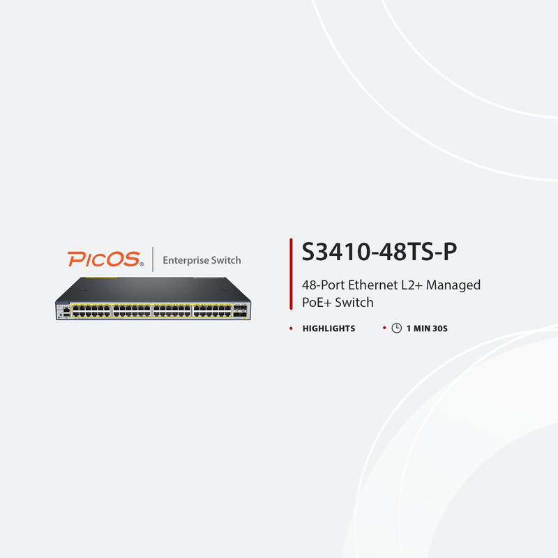 SFPS S3410-48TS-P, 48-Port Gigabit Ethernet L2+ PoE+ Switch, 48 x PoE+ Ports @740W, with 2 x 10Gb SFP+ Uplinks and 2 x Combo SFP Ports, PicOSA®, Support MLAG, Broadcom Chip SFPS