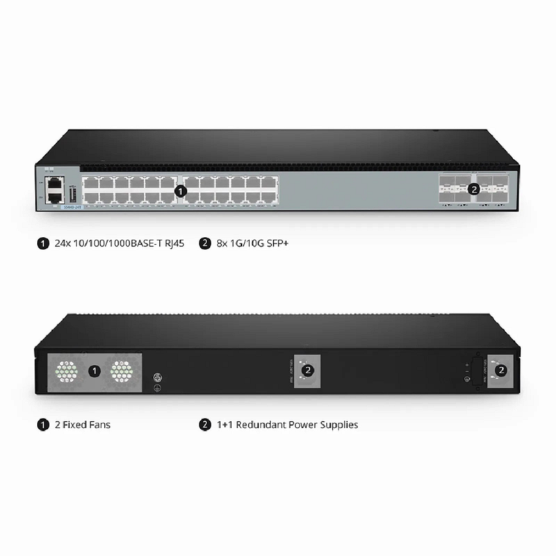SFPS S5440-24T, 24-Port Gigabit Ethernet L3 Switch, 24 x Gigabit RJ45, with 8 x 10Gb SFP+ Uplinks, PicOSA®, Support EVPN-VXLAN SFPS
