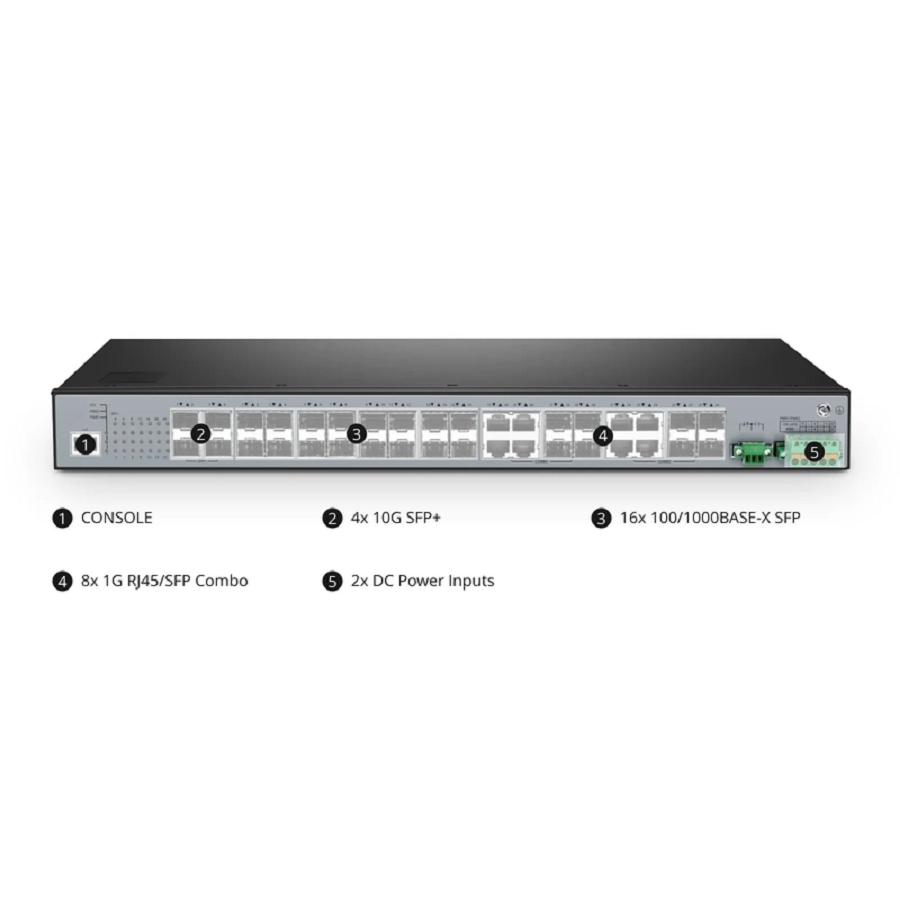 SFPS IES5100-24FS, 24-Port Gigabit Ethernet L2+ Managed Industrial Switch, 16 x 1Gb SFP, with 8 x 1Gb RJ45/SFP Combo and 4 x 10Gb SFP+, -40 to 85A°C Operating Temperature SFPS