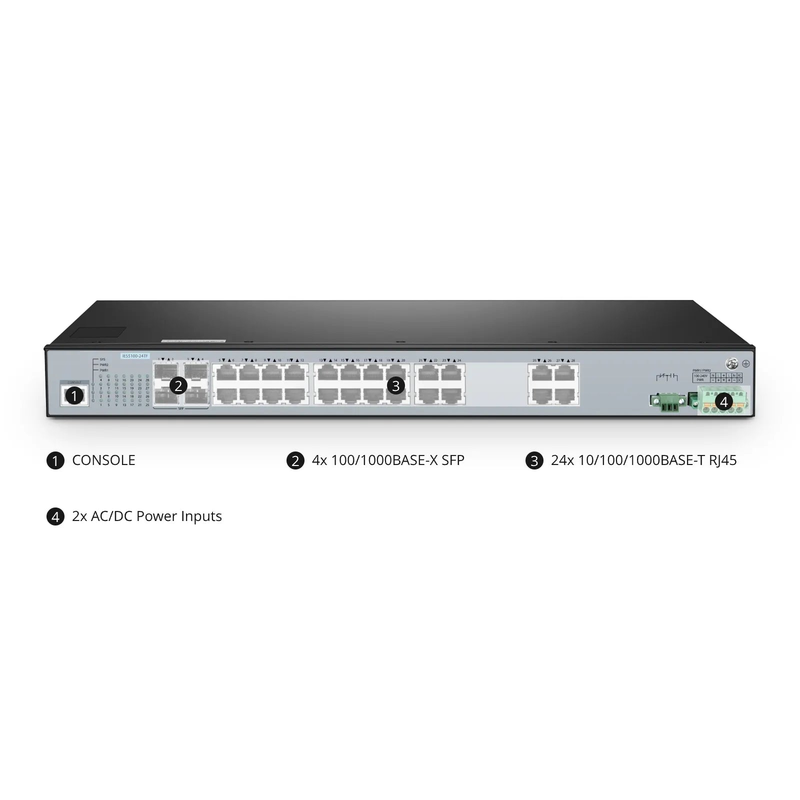 SFPS IES5100-24TF, 24-Port Gigabit Ethernet L2+ Managed Industrial Switch, 24 x 10/100/1000BASE-T, with 4 x 1Gb SFP, -40 to 85A°C Operating Temperature SFPS