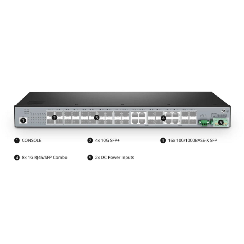 SFPS IES5100-24FS, 24-Port Gigabit Ethernet L2+ Managed Industrial Switch, 16 x 1Gb SFP, with 8 x 1Gb RJ45/SFP Combo and 4 x 10Gb SFP+, -40 to 85A°C Operating Temperature SFPS