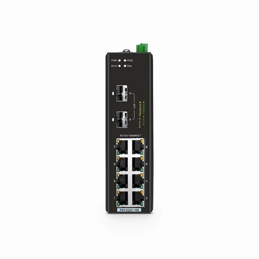 SFPS TSN3220-10S, 8-Port Gigabit Ethernet L2 Managed TSN Industrial Switch, 8 x 10/100/1000BASE-T, with 2 x 1/10Gb SFP+, -40 to 75A°C Operating Temperature SFPS
