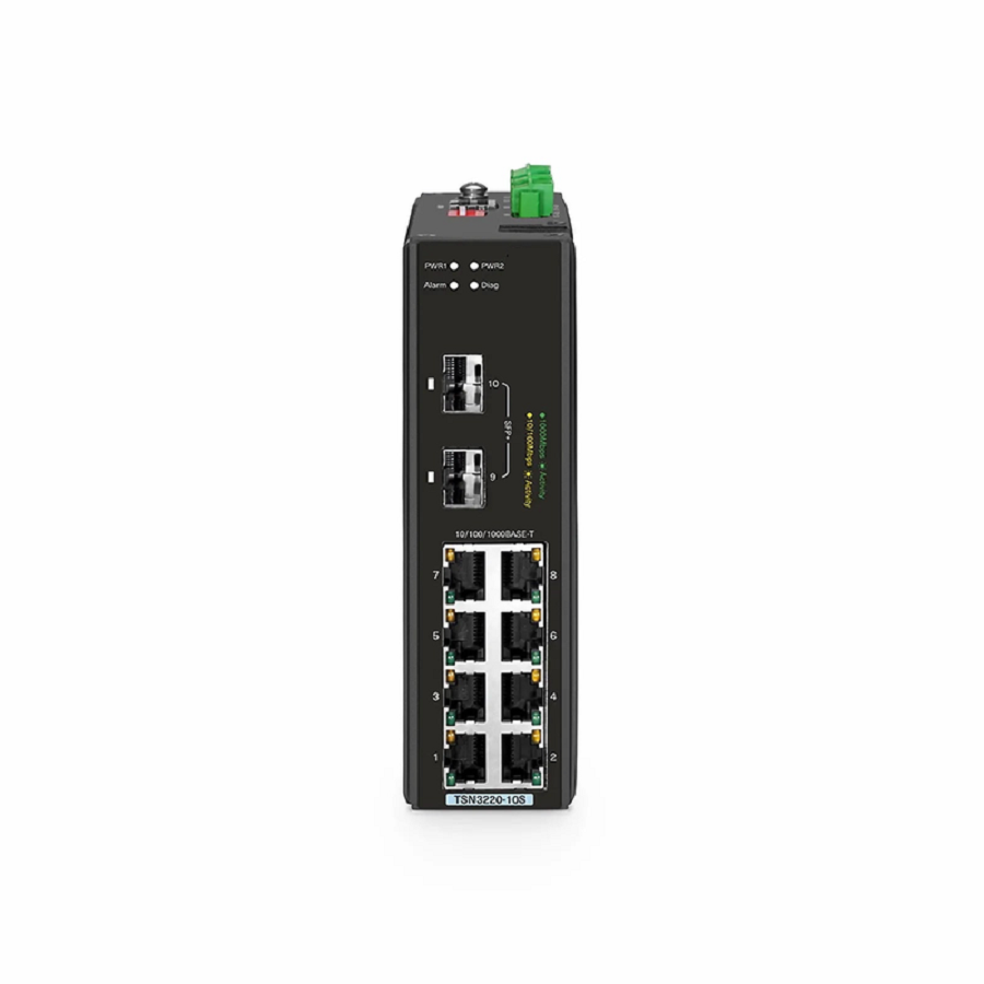 SFPS TSN3220-10S, 8-Port Gigabit Ethernet L2 Managed TSN Industrial Switch, 8 x 10/100/1000BASE-T, with 2 x 1/10Gb SFP+, -40 to 75A°C Operating Temperature SFPS