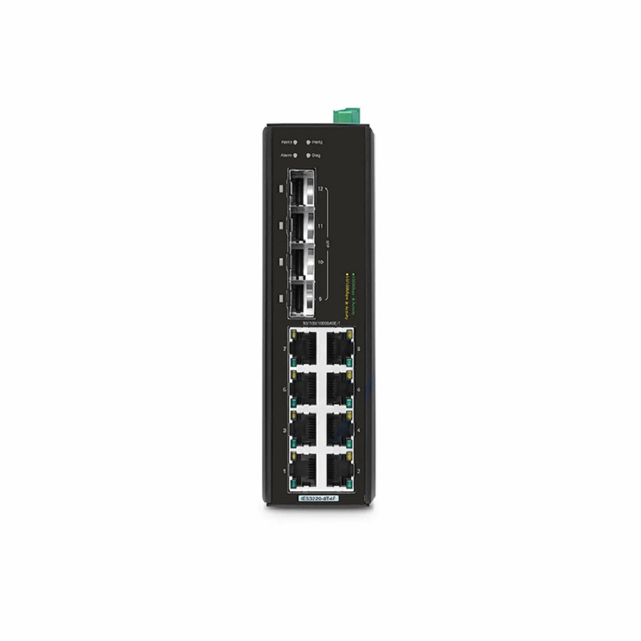 SFPS IES3220-8T4F, 8-Port Gigabit Ethernet L2+ Managed Industrial Switch, 8 x 10/100/1000BASE-T, with 4 x 1Gb SFP, -40 to 75A°C Operating Temperature SFPS