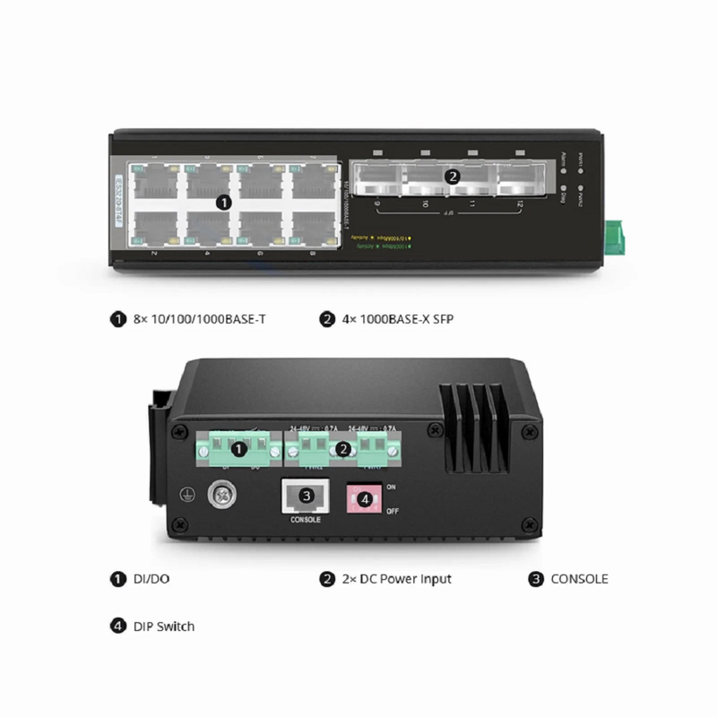 SFPS IES3220-4T2F, 4-Port Gigabit Ethernet L2+ Managed Industrial Switch, 4 x 10/100/1000BASE-T, with 2 x 1Gb SFP, -40 to 75A°C Operating Temperature SFPS