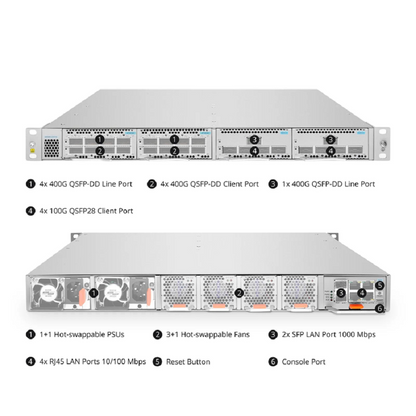SFPS D6000-CH1U, 4 Slots 1U Unloaded Chassis, Support Single-wavelength 100G/400G, Up to 6.4T Capacity, Redundant AC PSUs, Support AmpCon-T/WebGUI Network Management SFPS