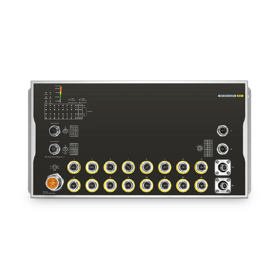 SFPS IES5120W-16U4XD, 16-Port Gigabit Ethernet L3 Managed Industrial PoE+ Switch, 16 x PoE+ Ports@100W, 2 x 10GBASE-T M12, with 2 x 10Gb Q-ODC, -40 to 70A°C Operating Temperature SFPS