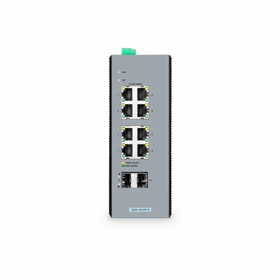 SFPS IES3110-8TF-R, 8-Port Gigabit Ethernet L2+ Managed Industrial Switch, 8 x 10/100/1000BASE-T, with 2 x 1Gb SFP, -40 to 75A°C Operating Temperature SFPS