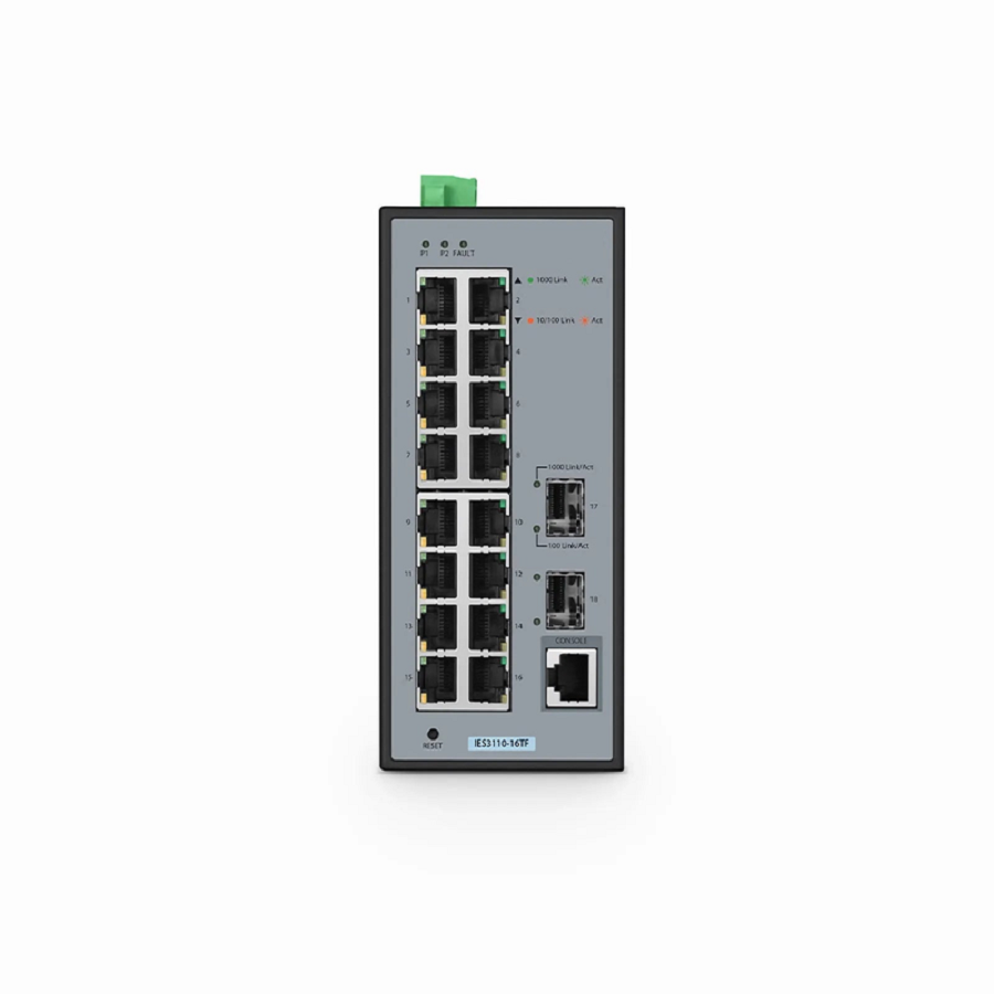 SFPS IES3110-16TF, 16-Port Gigabit Ethernet L2 Managed Industrial Switch, 16 x 10/100/1000BASE-T, with 2 x 1Gb SFP, -40 to 75A°C Operating Temperature SFPS