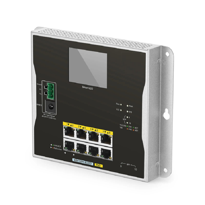 SFPS IES4100W-8U2FD, 8-Port Gigabit Ethernet L2+ Managed Industrial PoE+ Switch, 8 x PoE+ Ports@240W, with 2 x 1/2.5Gb SFP, -20 to 70A°C Operating Temperature SFPS